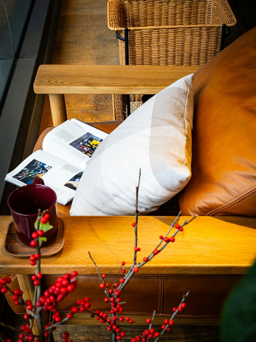 cozy reading nook with book