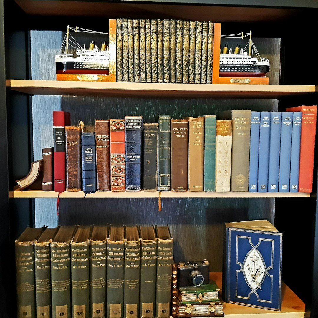 bookshelf with mystery novels
